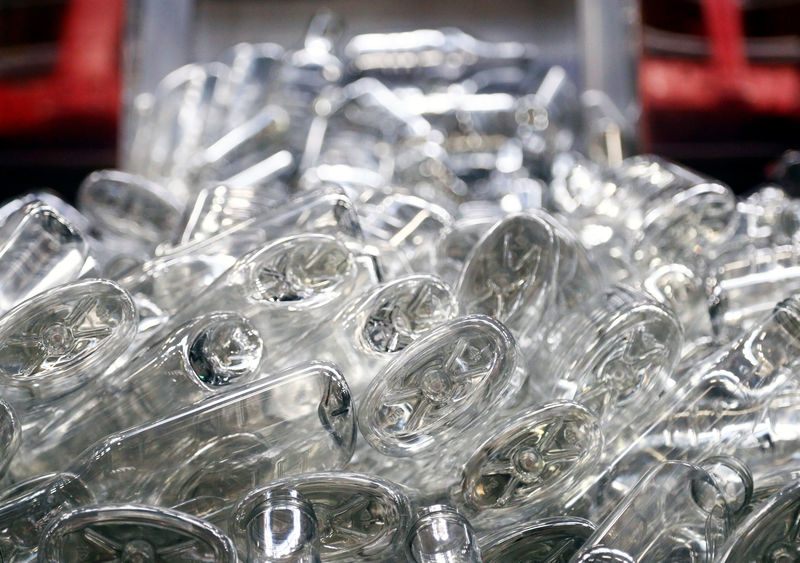 © Reuters. Plastic bottles are seen at the Ecover factory in Malle