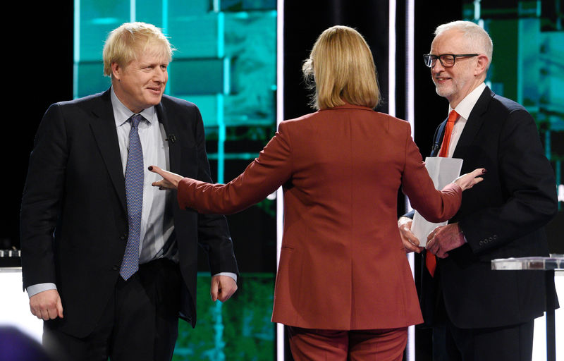 © Reuters. First televised head to head debate between Johnson and Corbyn ahead of election