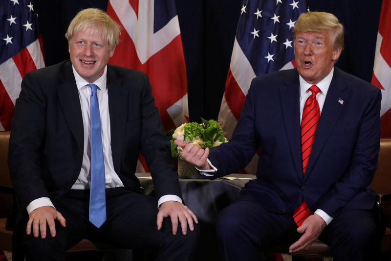 © Reuters. FILE PHOTO: U.S. President Trump meets with British Prime Minister Johnson on sidelines of U.N. General Assembly in New York City