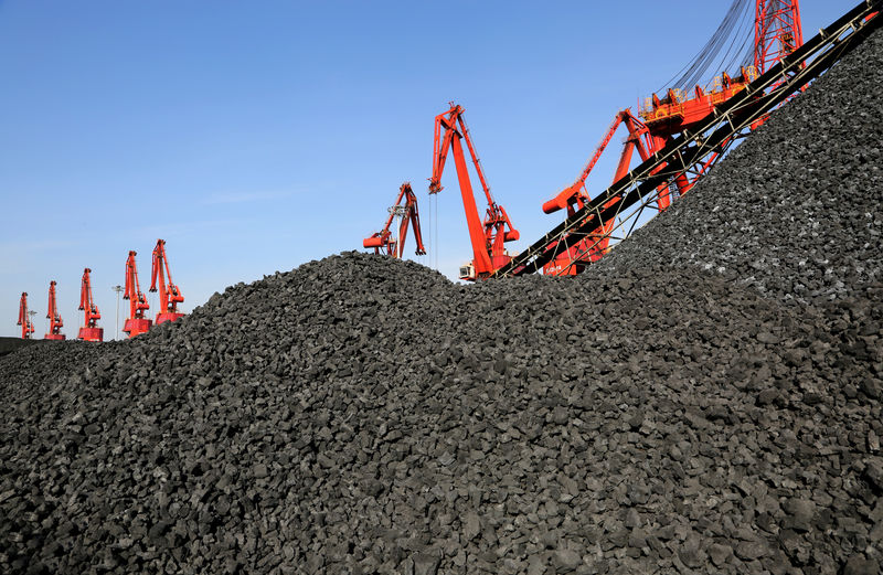 © Reuters. Cranes unload coal from a cargo ship at a port in Lianyungang