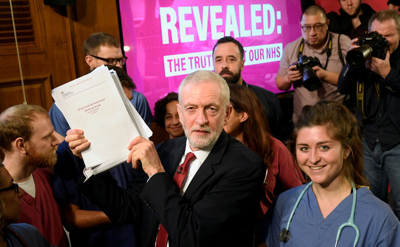 © Reuters. FILE PHOTO: Jeremy Corbyn speaks during a general election campaign event in London