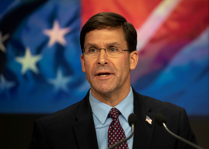 © Reuters. FILE PHOTO: U.S. Defense Secretary Mark T. Esper delivers remarks before ringing the closing NASDAQ bell in New York