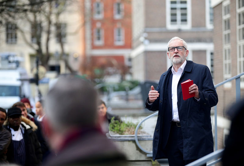 © Reuters. FILE PHOTO: Britain's opposition Labour Party leader Jeremy Corbyn speaks outside University of London, in London