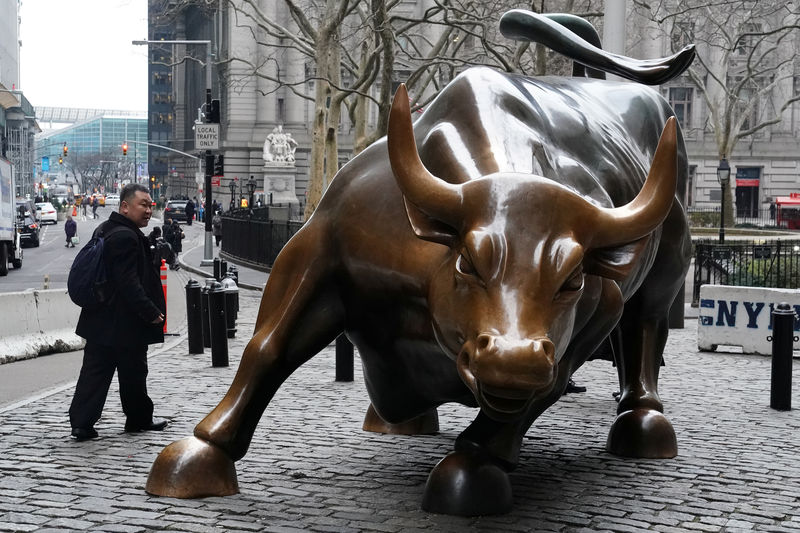 © Reuters. The Charging Bull or Wall Street Bull is pictured in the Manhattan borough of New York City