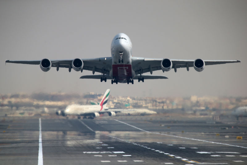 © Reuters. FILE PHOTO: An Emirates Airline Airbus A380 takes off from Dubai International Airport