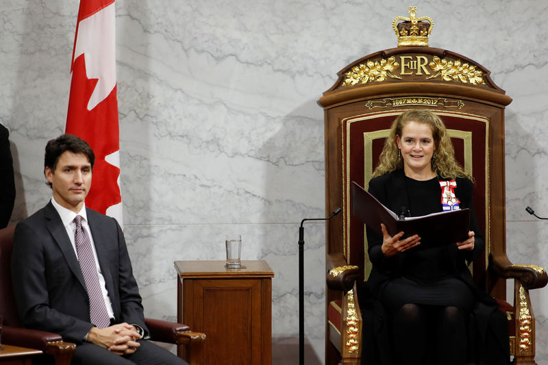 © Reuters. Canada's Governor General Julie Payette delivers the Throne Speech in the Senate, in Ottawa