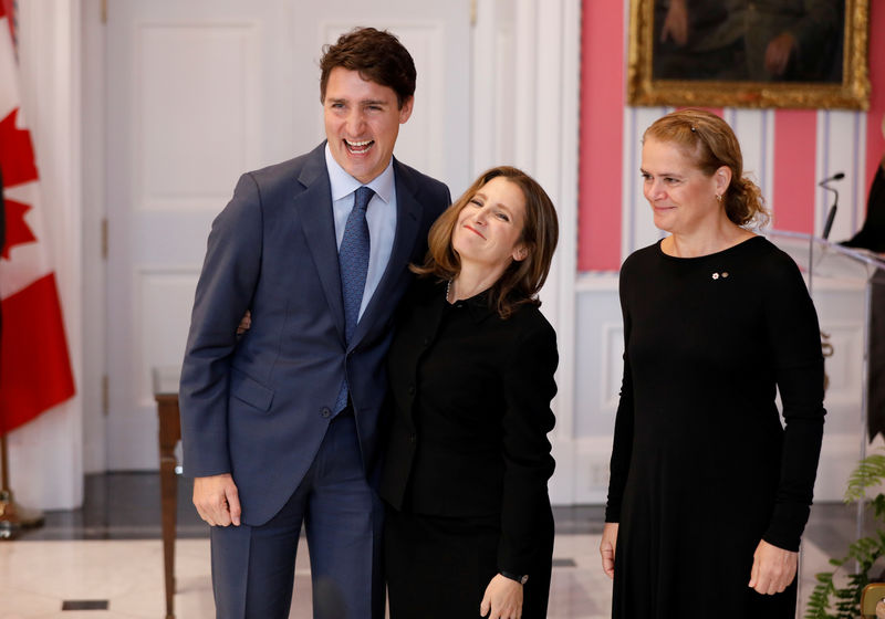 © Reuters. FILE PHOTO: Canada's Prime Minister Justin Trudeau's new cabinet is sworn-in at Rideau Hall in Ottawa
