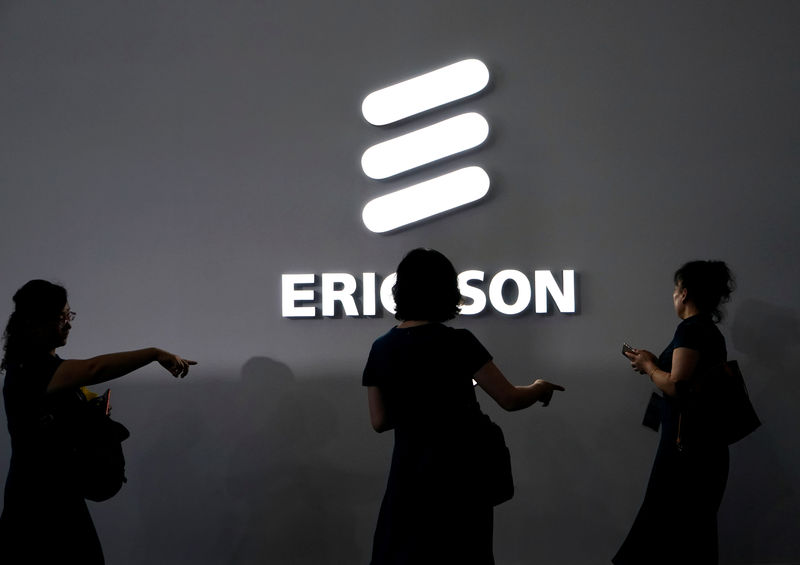 © Reuters. FILE PHOTO: An Ericsson logo is pictured at Mobile World Congress (MWC) in Shanghai