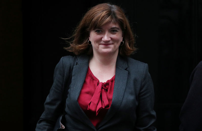 © Reuters. FILE PHOTO: Britain's Digital, Culture, Media and Sport Secretary Nicky Morgan is seen outside Downing Street in London