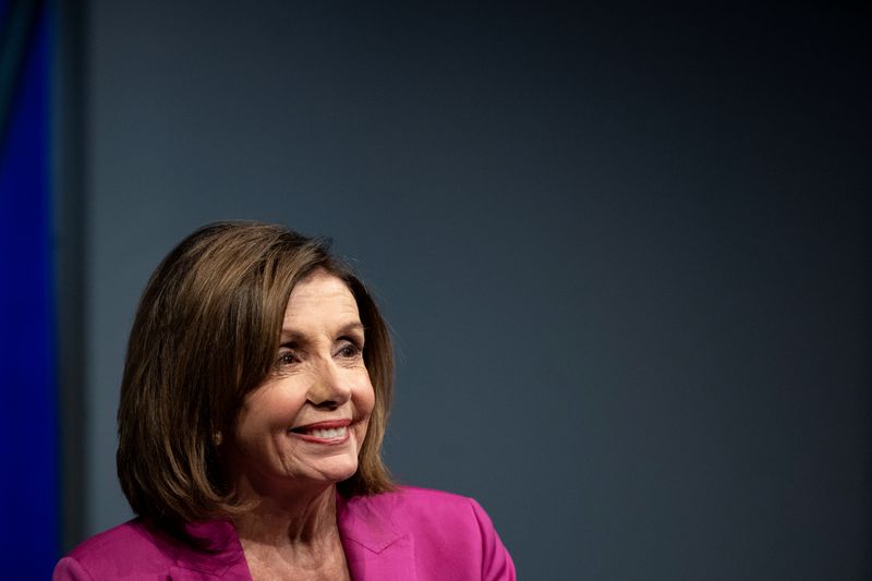 © Reuters. FILE PHOTO:  U.S. House Speaker Nancy Pelosi (D-CA) speaks at the Wall Street Journal CEO Conference