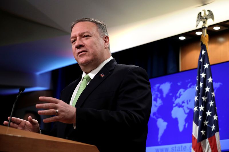 © Reuters. Secretary of State Pompeo makes a statement to the press in Washington