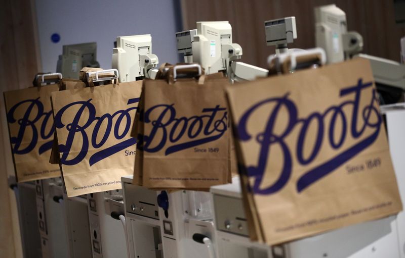 © Reuters. Paper carrier bags are seen in a Boots store in London