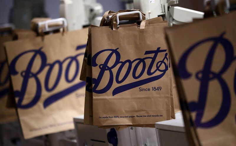 © Reuters. Paper carrier bags are seen in a Boots store in London