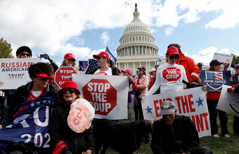 © Reuters. FILE PHOTO: Supporters of U.S. President Donald Trump rally outside the U.S. Capitol building in Washington