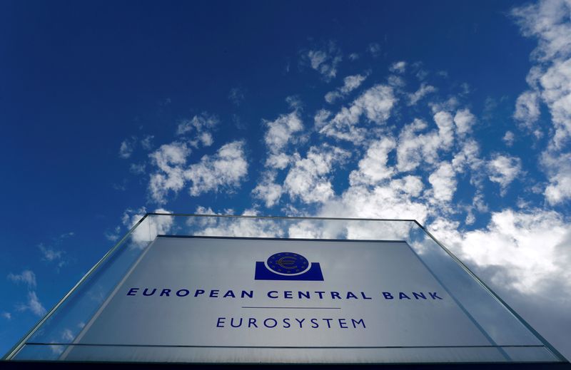 © Reuters. FILE PHOTO: Sign of the European Central Bank (ECB) is seen ahead of a news conference on the outcome of the Governing Council meeting, outside the ECB headquarters in Frankfurt