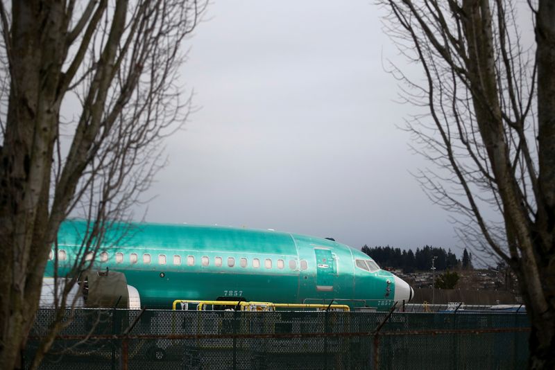 © Reuters. A Boeing 737 Max aircraft is seen in a storage area at Boeing's 737 Max production facility in Renton