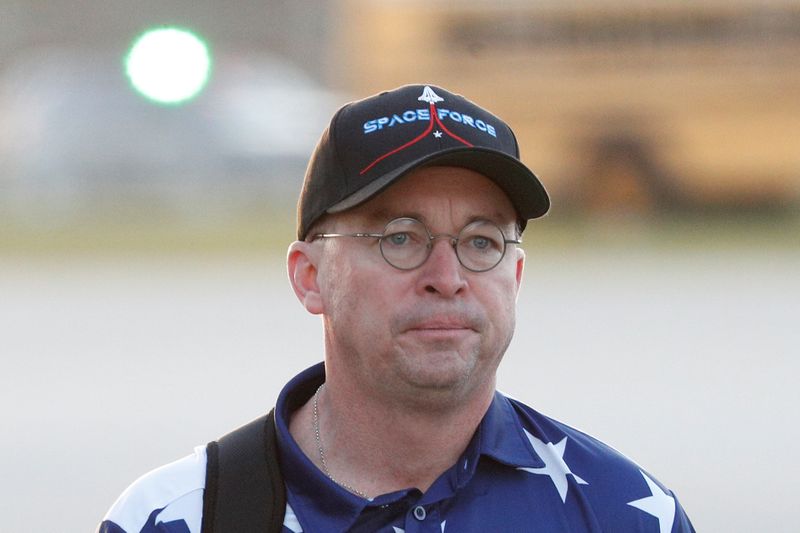 © Reuters. FILE PHOTO: Acting White House Chief of Staff Mick Mulvaney is seen wearing a Space Force hat at Palm Beach International Airport in West Palm Beach