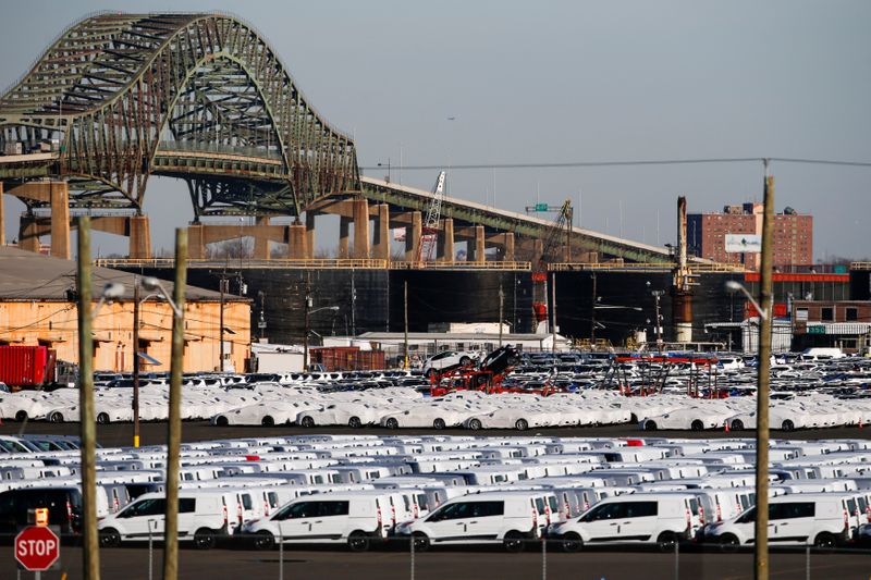 © Reuters. Vehicles are seen parked in a lot at the port of Newark New Jersey