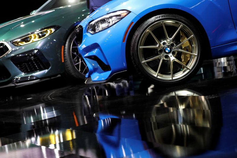 © Reuters. The 2020 BMW's M2 CS and M8 Gran Coupe are displayed at the LA Auto Show in Los Angeles