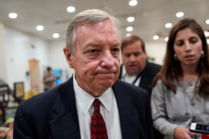 © Reuters. Senator Richard Durbin (D-IL) speaks to reporters as he arrives for a vote on Capitol Hill in Washington