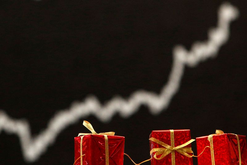 © Reuters. FILE PHOTO: Christmas decoration is pictured in front of the German share price index DAX board at the German stock exchange in Frankfurt