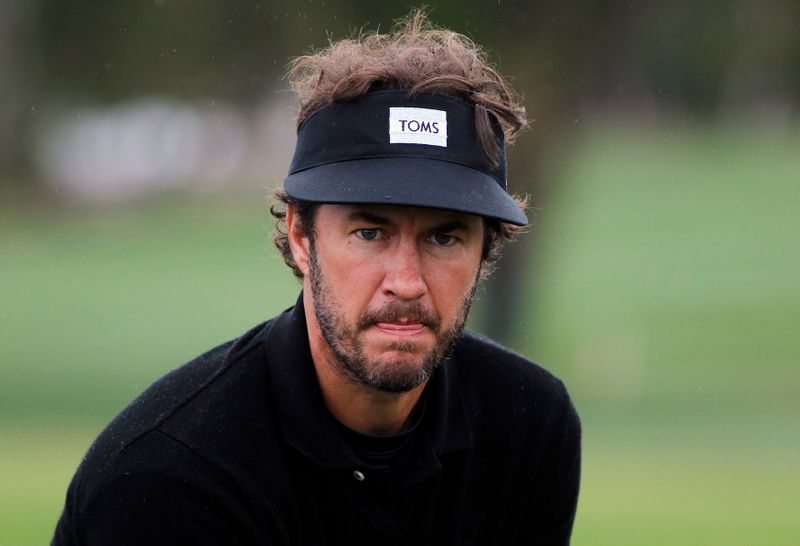 © Reuters. Blake Mycoskie prepares to start the second round of the Pebble Beach National Pro-Am