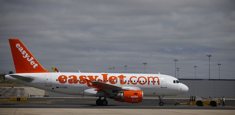 © Reuters. FILE PHOTO: An Easyjet plane is seen at Lisbon's airport