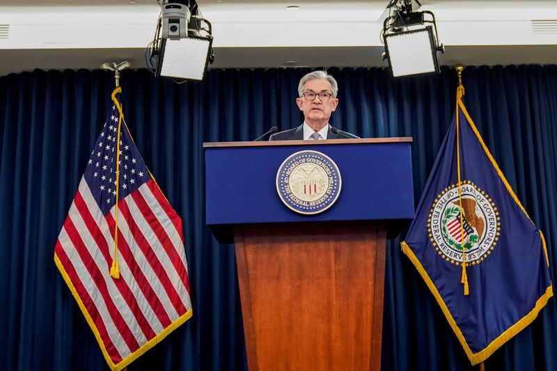 © Reuters. FOTO DE ARCHIVO: El presidente de la Reserva Federal, Jerome Powell, celebra una conferencia de prensa luego de la reunión del Comité Federal de Mercado Abierto en Washington