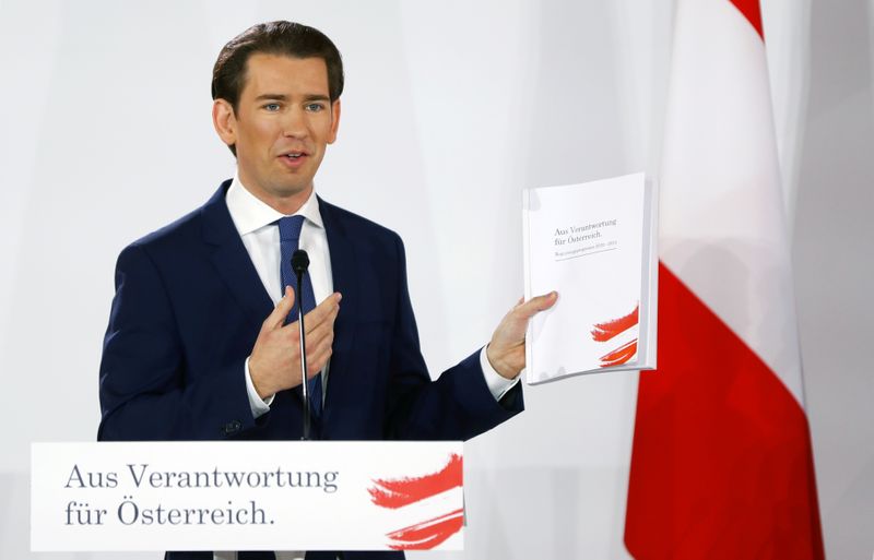 © Reuters. Head of People's Party (OeVP) Sebastian Kurz delivers a statement in Vienna