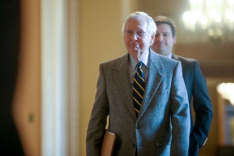 © Reuters. U.S. Senate Majority Leader McConnell walks to the Senate floor in the U.S. Capitol in Washington