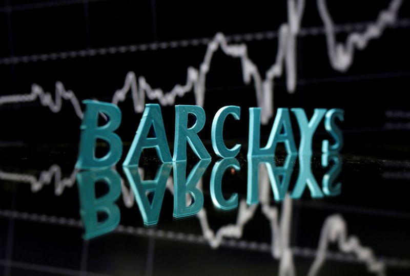 © Reuters. FILE PHOTO: The Barclays logo is seen in front of displayed stock graph in this illustration