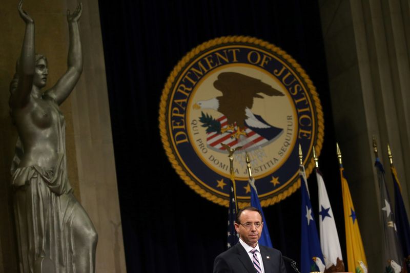 © Reuters. FILE PHOTO: A farewell ceremony for Deputy Attorney General Rod Rosenstein at the U.S. Department of Justice