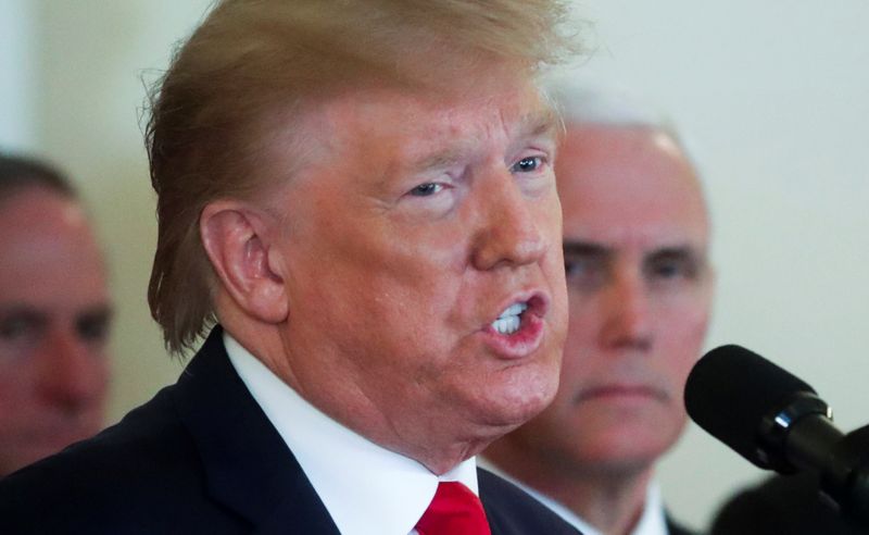 © Reuters. FILE PHOTO:U.S. President Trump delivers remarks following missile attacks by Iran on U.S. bases in Iraq, at the White House in Washington