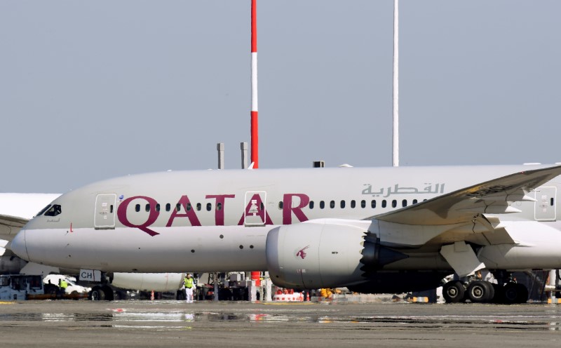 © Reuters. FILE PHOTO: A Qatar Airways Boeing 787 airplane is pictured at Leonardo da Vinci-Fiumicino Airport in Rome