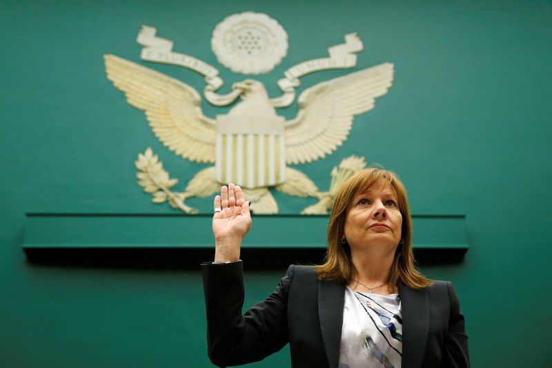 © Reuters. FILE PHOTO: GM CEO Barra is sworn in to testify before House Energy and Commerce Oversight and Investigations Subcommittee hearing on Capitol Hill