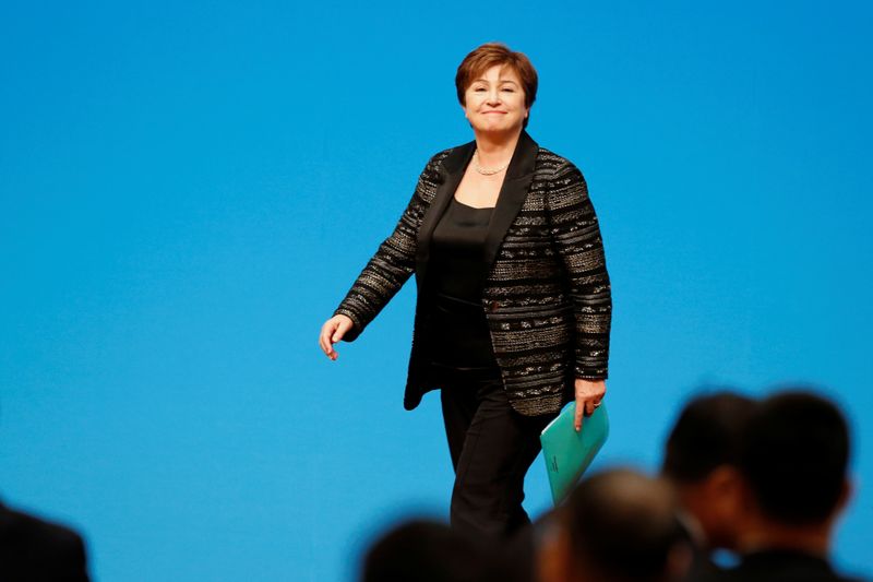 © Reuters. IMF Managing Director Georgieva leaves at the end of a news conference following the "1+6" Roundtable meeting at the Diaoyutai state guesthouse in Beijing