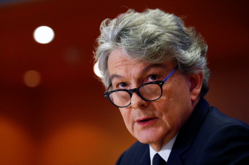 © Reuters. FILE PHOTO:  Thierry Breton attends his hearing before the European Parliament in Brussels