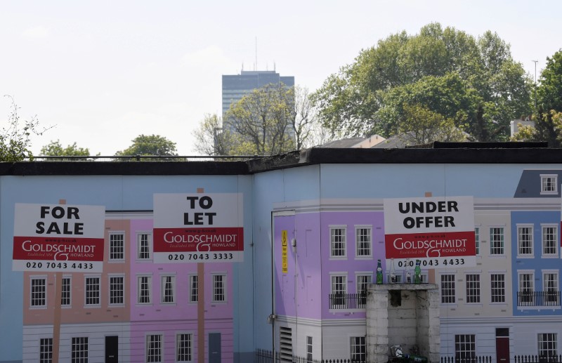 © Reuters. FILE PHOTO: An estate agent property advertisment is seen painted on a wall in London