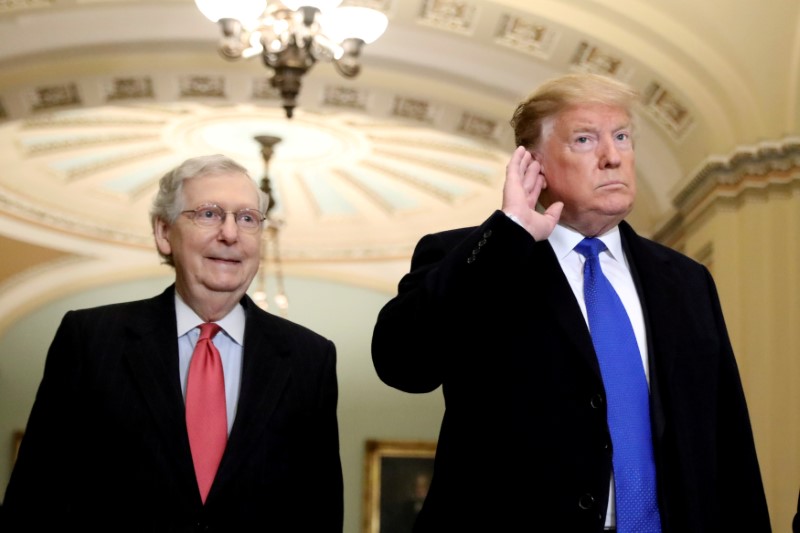 © Reuters. FILE PHOTO: U.S. President Trump arrives for closed Senate Republican policy lunch on Capitol Hill in Washington