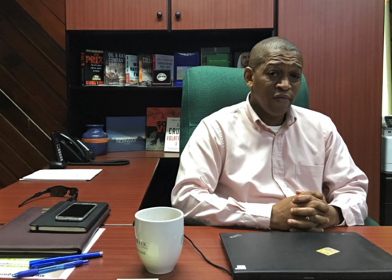 © Reuters. Mark Bynoe, the director of Guyana's Department of Energy, talks to Reuters in Georgetown