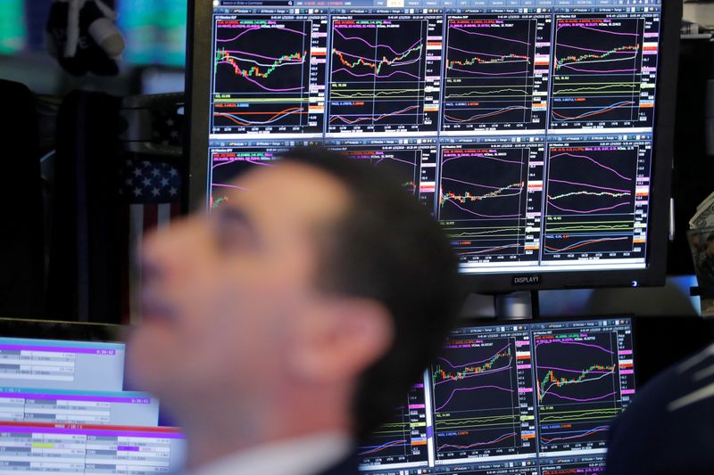 © Reuters. FILE PHOTO:  A trader works on the floor of the New York Stock Exchange shortly after the opening bell in New York