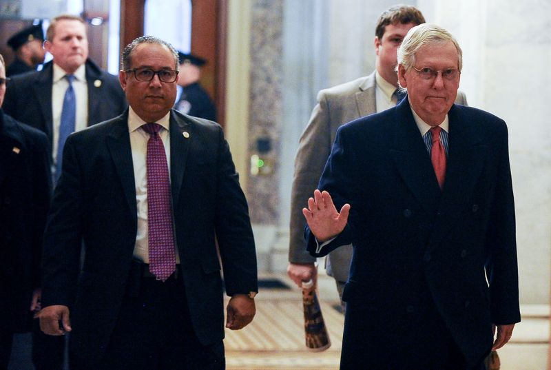 © Reuters. U.S. Senate Majority Leader McConnell arrives at the U.S. Capitol for the Senate impeachment trial of President Donald Trump in Washington