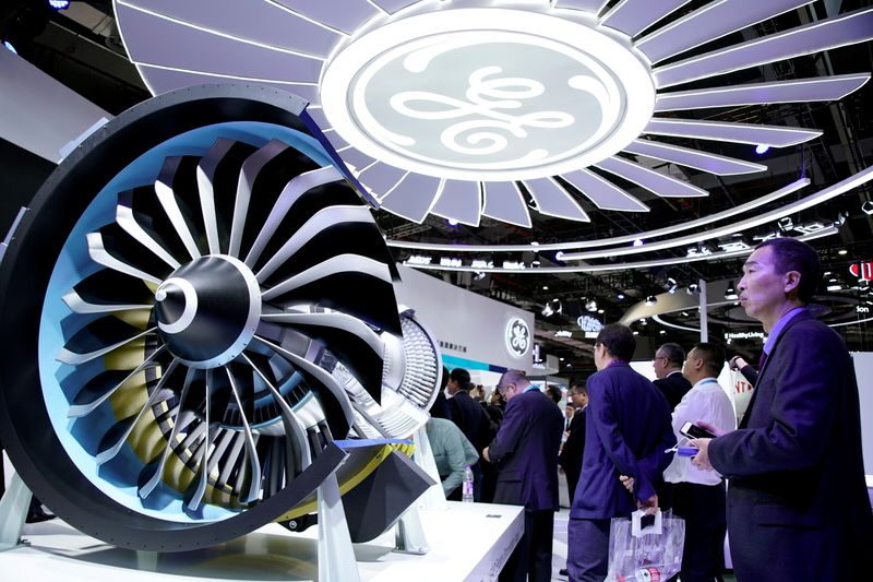 © Reuters. FILE PHOTO: A General Electric (GE) sign is seen at the second China International Import Expo (CIIE) in Shanghai