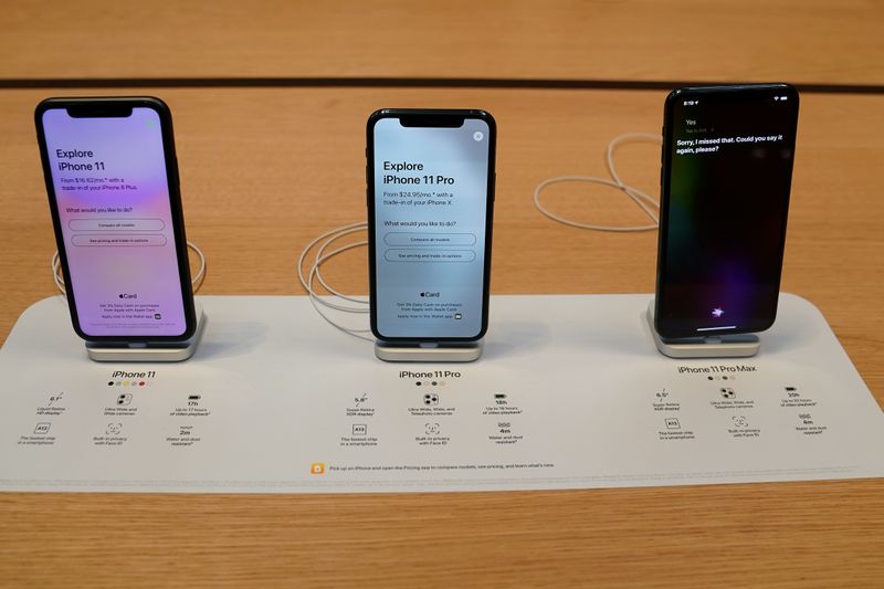 © Reuters. iPhones 11 em loja da Apple em Nova York, EUA