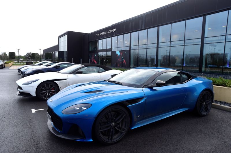 © Reuters. Aston Martin Lagonda cars parked outside the new factory at Saint Athan