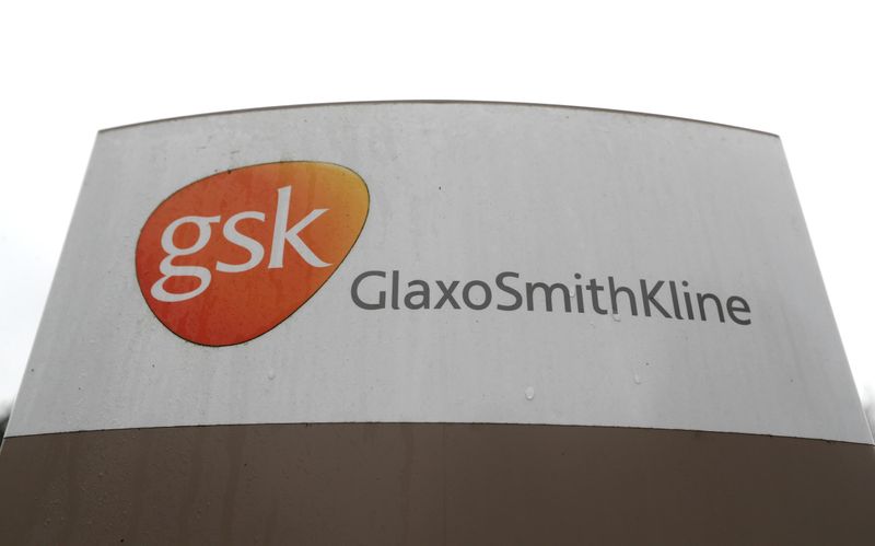 © Reuters. A GSK logo is seen at the GSK research centre in Stevenage