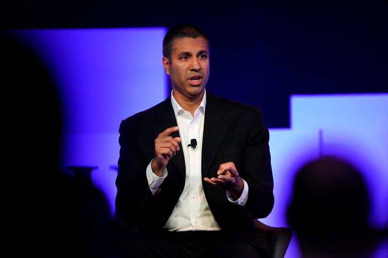 © Reuters. Ajit Pai, Chairman of the Federal Communications Commission, speaks at the WSJTECH Live conference in Laguna Beach, California