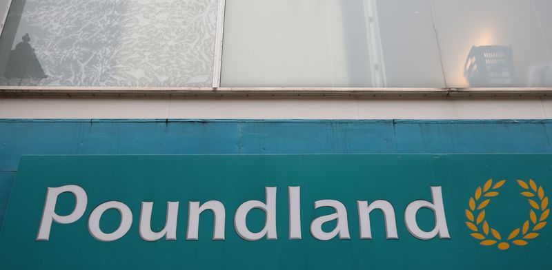 © Reuters. Signage is seen outside a branch of Poundland in Altrincham, Britain