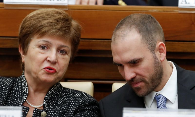 © Reuters. IMF Managing Director Kristalina Georgieva and Argentina's Economy Minister Martin Guzman attend a conference hosted by the Vatican on economic solidarity