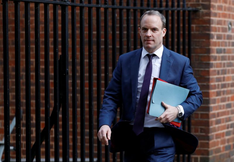 © Reuters. Britain's Foreign Secretary Dominic Raab is seen outside Downing Street in London